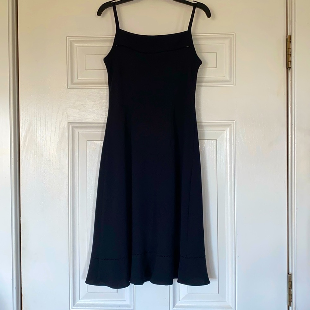 Ann Taylor 0P Black Dress Spaghetti strap cruel details at neck, bottom ruffle